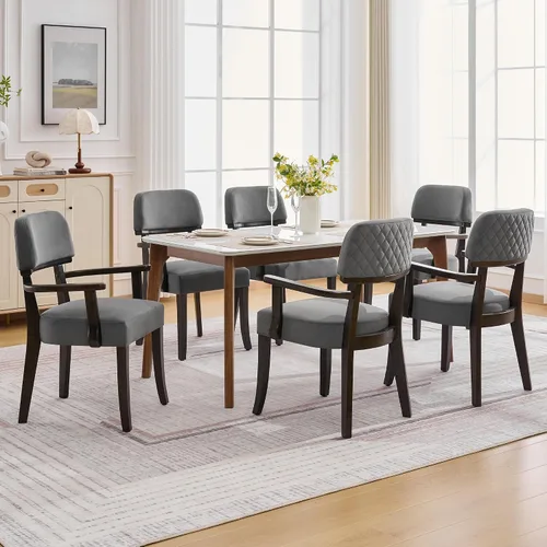 Miniatura 19 de adochr Sillas de comedor de terciopelo con brazos, sillas de comedor tapizadas con patas de madera dura y respaldo curvado abierto, sillas de cocina