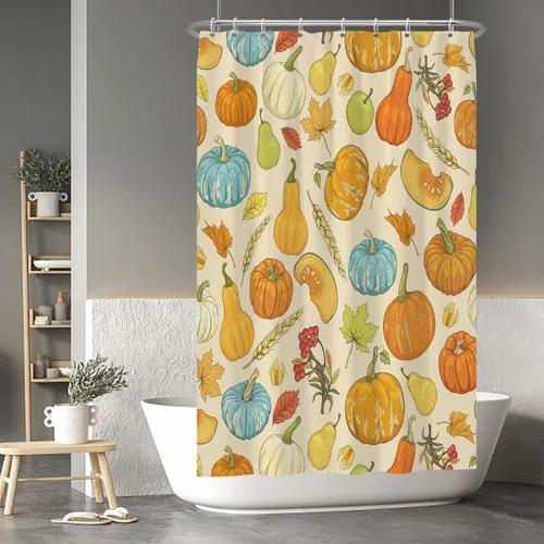 Miniatura 65 de Cortina de ducha de fantasma y gato negro para niños, 36 x 72 pulgadas, espeluznante y bonita, cortina de baño de Halloween con 6 ganchos, cortina
