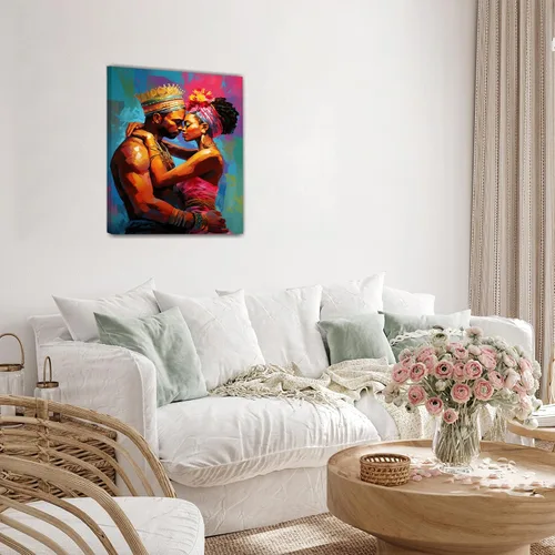 Miniatura 168 de Arte de pared afroamericano, decoración de rey y reina bailarín negro para sala de estar, arte de pareja de amor negro para dormitorio, lienzo