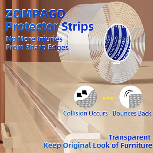 Miniatura 5 de ZOMPAGO Tira protectora de bordes a prueba de bebés, protectores de esquina transparentes para muebles, 1.2 pulgadas x 9.84 pies, protectores