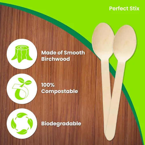 Miniatura 4 de Perfect Stix Cucharas desechables de madera de 6 pulgadas de longitud (paquete de 100)