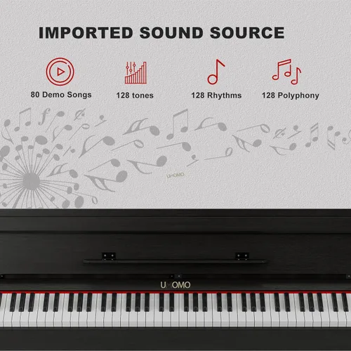 Miniatura 2 de UMOMO Piano digital de 88 teclas ponderadas con banco de piano dúo, teclado para principiantes, tamaño completo, martillo pesado, acción pesada