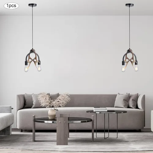 Miniatura 4 de Candelabro de cornamenta, moderna lámpara de cornamenta de ciervo de 2 luces, lámpara colgante de cornamenta negra de hierro de resina
