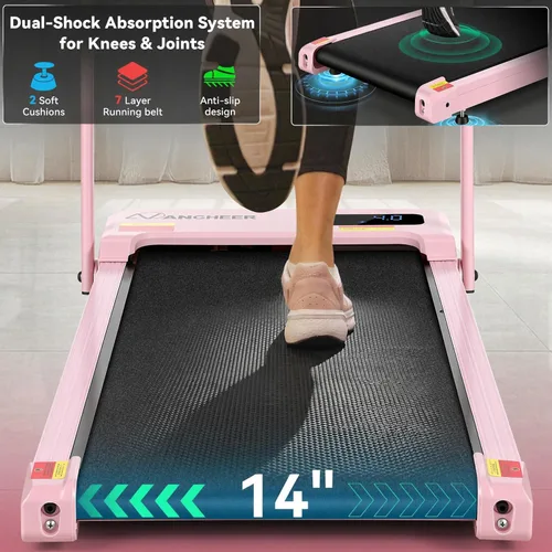 Miniatura 9 de ANCHEER Cinta de correr con inclinación del 12%/15% de 3.5HP, máquina plegable para debajo del escritorio con barra de mano, capacidad de 320-450lb