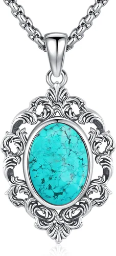 Miniatura 24 de Joyas de turquesa para mujeres y hombres de plata de ley 925 con colgante de urna para cenizas, collar con medallón de imagen, martillo de Thor