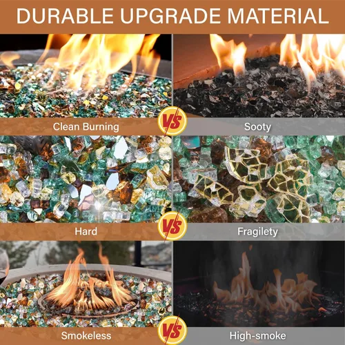 Miniatura 118 de NUPICK Vidrio de Fuego de 5 Libras, Vidrio Brillante para Fogata de 1/2 Pulgada, Roca de Vidrio Templado para Fogata para Propano o Gas Natural