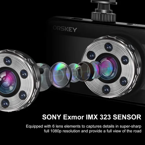 Miniatura 2 de ORSKEY Cámara de salpicadero delantera y trasera 1080P Full HD cámara doble en la cámara del coche para salpicadero 170 de ángulo amplio