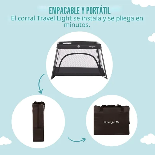Miniatura 7 de Dream On Me Corral ligero de viaje para bebé con puerta de acceso con cremallera, laterales de malla transpirable con colchón suave y cómodo, diseño