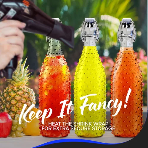 Miniatura 4 de Nevlers, juego de 6 botellas de vidrio con tapa abatible de 33 oz con puntos Botellas de vidrio transparentes de 1 litro con tapa, envoltura