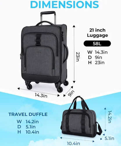 Miniatura 6 de BAGSMART Juego de equipaje de mano expandible de 2 piezas, Gris, Juegos de equipaje de viaje familiar