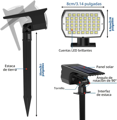 Miniatura 6 de Tadyreal Luces Solares de Foco para Exteriores Paquete de 10, [46 LED/3 Modos] Focos Solares para Paisajismo Impermeables, 2-en-1 Encendido/Apagado