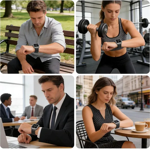 Miniatura 7 de Correas de metal compatibles con Apple Watch de 41 mm, 40 mm, 38 mm, correa de cadena de acero inoxidable elegante para mujeres iWatch Series Negro