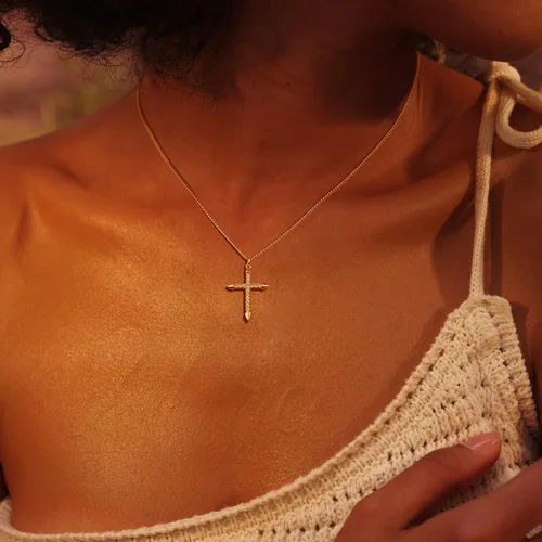 Miniatura 158 de Fettero - Collar con dije de cruz de fe, chapado en oro de 14 K, cadena fina, minimalista, simple, pequeña, para oración, regalo de joyería religiosa