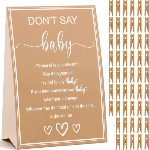 Miniatura 9 de Juegos de baby shower para niños, juego de Don't Say Baby Game, 1 letrero y 52 mini pines azules para ropa, juego de pinzas para ropa de baby shower