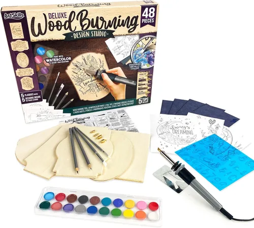 ArtSkills Kit de quema de madera para principiantes, juego de arte de grabado de madera de pirografía de lujo con bolígrafo quemador, plantillas,