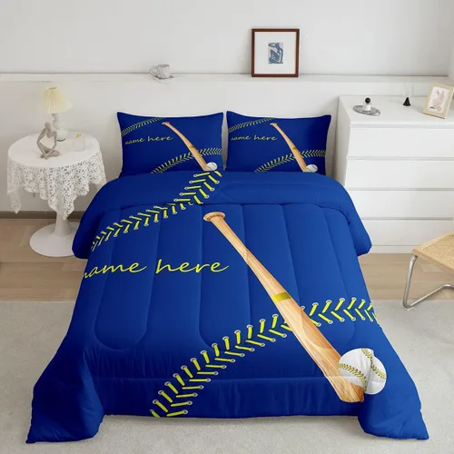 Miniatura 13 de Juego de ropa de cama con relleno de edredón de béisbol, juego de cama de juego de pelota individual para niños, adolescentes, bates, juego