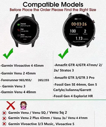 Miniatura 2 de Bandas de metal para Garmin Vivoactive 4/Venu 2 3 4 1.772 in/Forerunner 570 (1.850 in)/255/265/965 955, correa de metal de 0.866 pulgadas para Negro