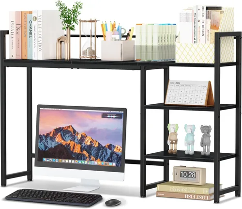 Snughome Estante de escritorio, estante organizador de escritorio grande de 44.9 pulgadas, gabinete de escritorio para monitor, estante de Negro