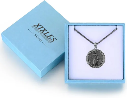 Miniatura 489 de Collar con colgante de plata de ley 925 con medalla de San Patrón, joyería religiosa para hombres y mujeres, con cadena de acero inoxidable 316L