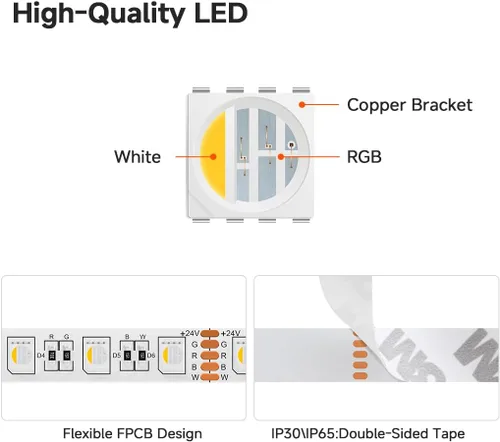 Miniatura 4 de BTF-LIGHTING Tira de luz LED IP68 impermeable para exterior RGBW 5050SMD RGB+Blanco cálido (3000K-3500K) 4 colores en 1 CC12V 16.4 pies 5m 60LED/m