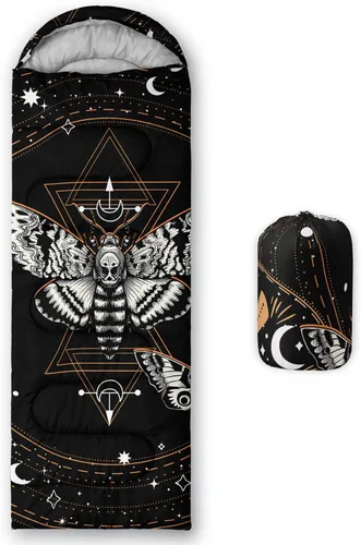 Miniatura 21 de HOSIMA Saco de dormir de mariposa para adultos y niños para campamento, saco de dormir ultraligero gótico negro para clima frío y verano.