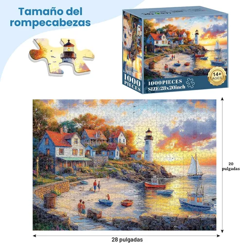 Miniatura 2 de Rompecabezas de 1000 piezas para adultos, rompecabezas de otoño junto al mar, rompecabezas de pueblo pesquero de 1000 piezas, juego creativo