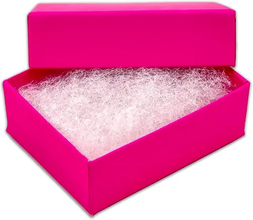 Miniatura 8 de The Display Guys - Paquete de 100 cajas de cartón de papel kraft rellenas de algodón #21 para joyas, cajas de regalo, color fucsia neón