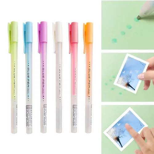 Miniatura 5 de Juego de bolígrafos de pegamento de secado rápido, adhesivo de gel de resina, 6 colores, papelería hecha a mano, manualidades, estampado de papel