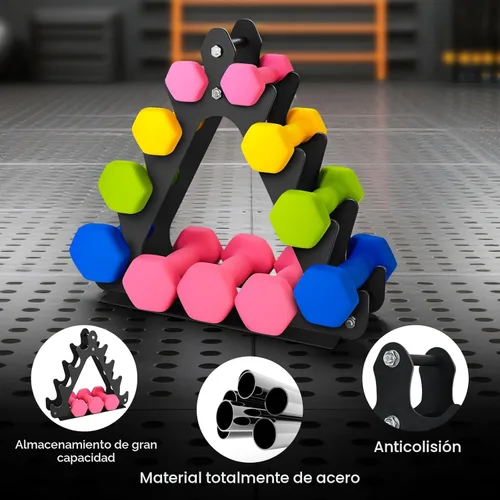 Miniatura 4 de 4-Tier Dumbbell Rack for 1-15 lb Weights, Holds 5 Pairs Space-Saving Sturdy A-Frame Stand for Home Gym, Weight Rack for Women's Dumbbell Set