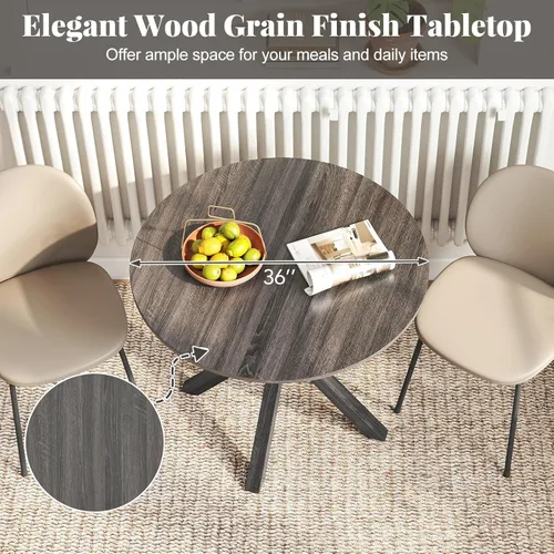 Miniatura 4 de Giantex Mesa de comedor redonda de 36" para 4, mesa de cocina estilo granja con patas de madera de goma, almohadillas ajustables para pies, mesas