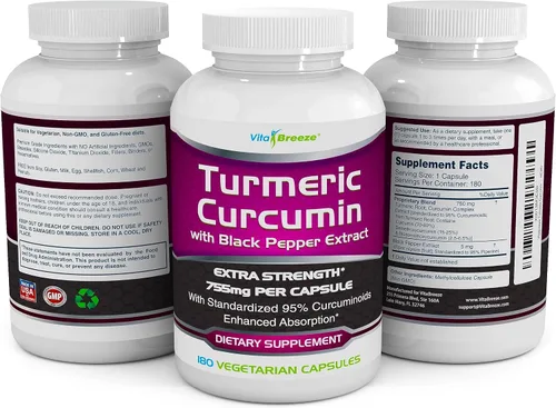 Miniatura 4 de Complejo de cúrcuma y curcumina con extracto de pimienta negra, 0.026 onzas por cápsula, 180 cápsulas de origen vegetal, contienen piperina