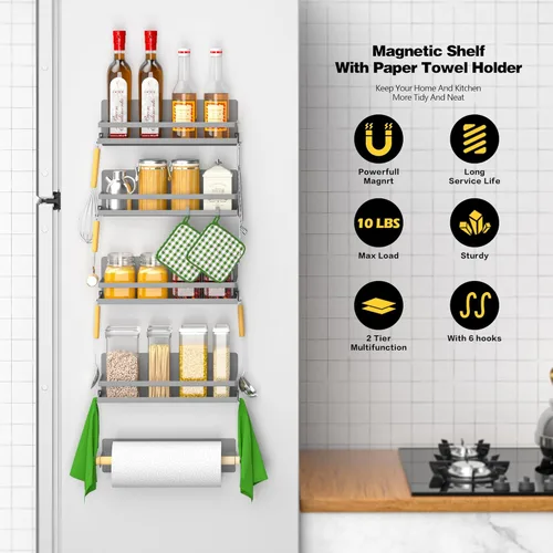 Miniatura 4 de Estante magnético para especias para refrigerador, organizador magnético movible, estante de almacenamiento de tarros de condimentos de cocina