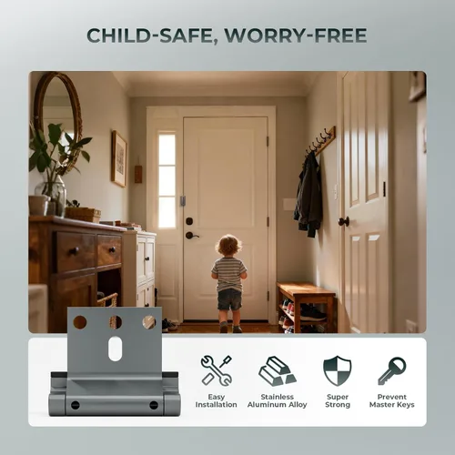 Miniatura 4 de GreaTalent Cerradura de refuerzo de puerta de seguridad para el hogar, a prueba de niños, añade alta seguridad al hogar para evitar entradas
