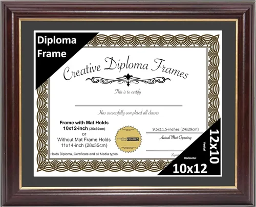 Miniatura 78 de Creative Picture Frames Marco para Diploma de Caoba con Borde Dorado de 12x16 pulgadas con Vidrio y Paspartú Negro y Colgadores de Pared Instalados