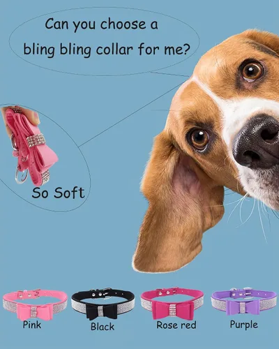 Miniatura 2 de Collar brillante para perros pequeños, medianos y grandes, collares de perro con corona de diamantes de imitación para perras y perros machos, Rosa3