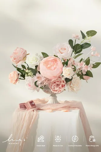 Miniatura 2 de Ling's moment Caja de flores artificiales, tallos de vegetación artificial sintética, rosas de espuma, peonía de seda, flor de tela para centros