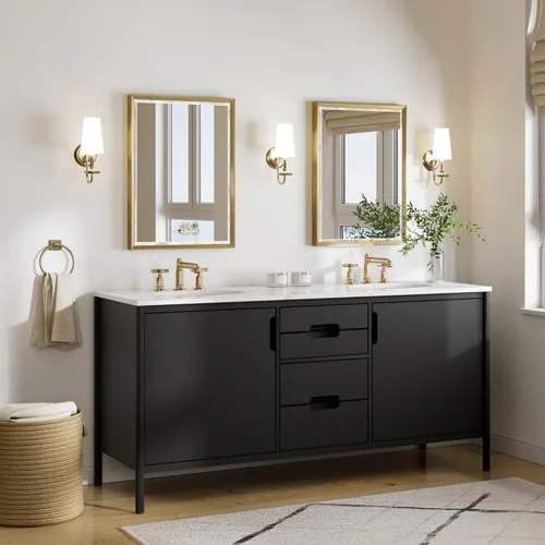 Miniatura 7 de Espejo de baño dorado, espejo de baño dorado cepillado de 22 x 30 pulgadas, borde biselado, espejo rectangular de tocador de baño con marco de metal