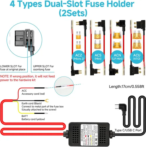 Miniatura 3 de Kit de cable duro para cámara de salpicadero, kit de cable duro para cámara tipo C de 3 conductores, kit de cable duro USB-C de 12V-24V a 5V