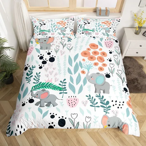 Miniatura 43 de Erosebridal Juego de ropa de cama individual de animales de la selva para niñas y niños, funda de edredón de elefante oso, tigre, león, safari