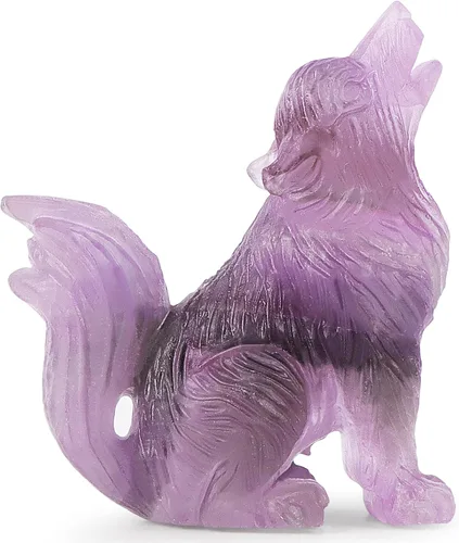 Miniatura 3 de Figura decorativa de lobo de cola grande de amatista de 2.0 pulgadas, piedras curativas, escultura tallada, adornos de lobo de cristal con caja