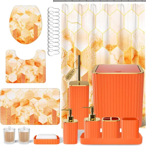 Miniatura 25 de XLHOMO Juego de baño – Juego de baño de 26 piezas con cortina de ducha y alfombras, juego de accesorios de baño, juego de accesorios de baño negro