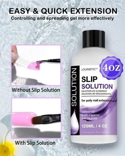 Miniatura 2 de LOUINSTIC Solución deslizante para uñas de poligel y kit limpiador de pinceles de arte de uñas, solución antideslizante de gel de uñas de poliéster