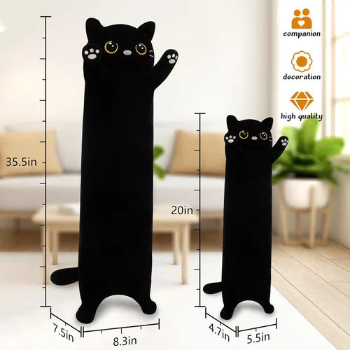 Miniatura 2 de Animal de peluche de gato negro de 20 pulgadas, almohada de cuerpo de animal de peluche, juguetes de peluche kawaii, regalos de animales, animales