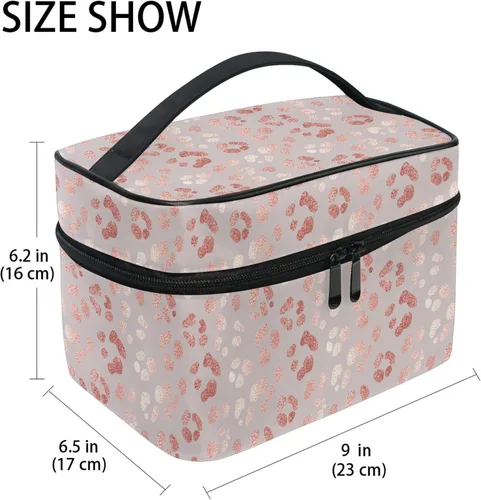 Miniatura 2 de Bolsa de maquillaje, bolsa organizadora de maquillaje de viaje con estampado de leopardo rosa, neceser para niñas, mujeres y mujeres, Leopardo 020