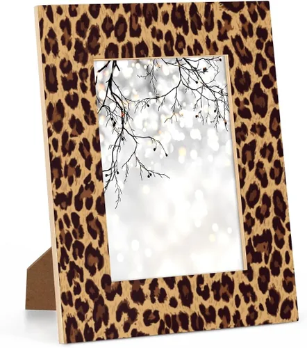TropicalLife Marcos de fotos de 4 x 6 pulgadas con acrílico transparente, marcos de fotos de madera con estampado de leopardo, para fotos de 3.5 x