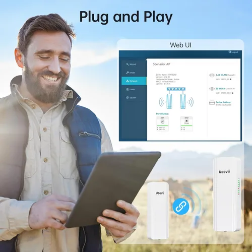 Miniatura 8 de UeeVii Kit de enrutador de puente inalámbrico de doble banda Puente WiFi de 2.4G 5.8G Puente inalámbrico punto a punto de 5 KM Extensor Starlink