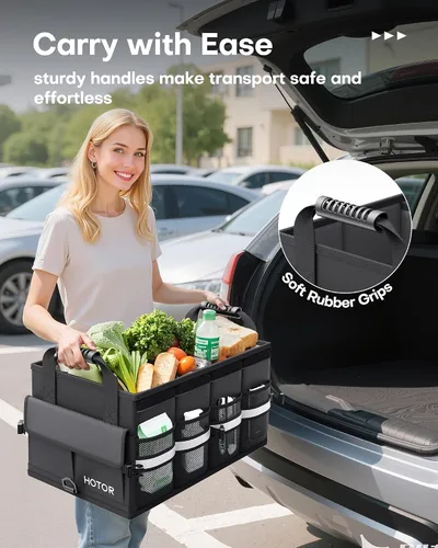 Miniatura 6 de HOTOR Organizador de maletero de automóvil, organizador plegable para SUV, almacenamiento de automóvil con tiras reflectantes y cubierta
