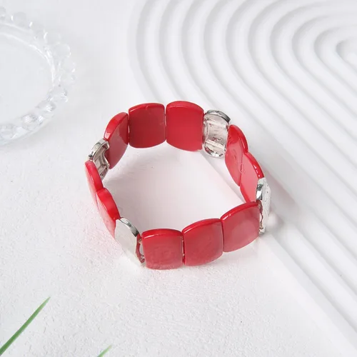 Miniatura 5 de Pulseras de cuentas gruesas, coloridas pulseras elásticas de concha natural, pulseras rectangulares bohemias para mujer