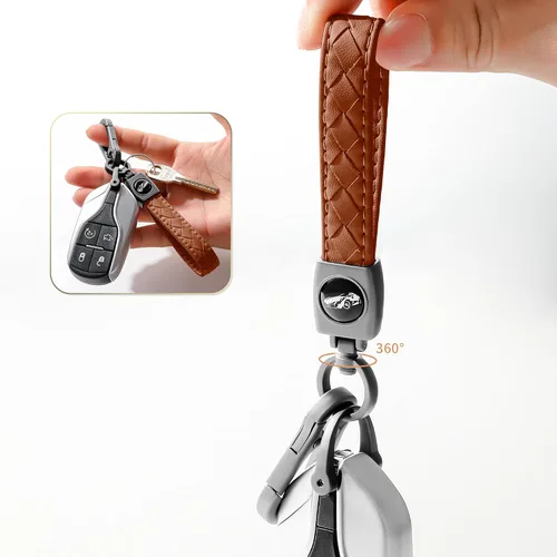 Miniatura 4 de Llavero con mosquetón, llavero universal de cuero tejido resistente hecho a mano, llavero de automóvil con giro giratorio de 360 grados y anillo