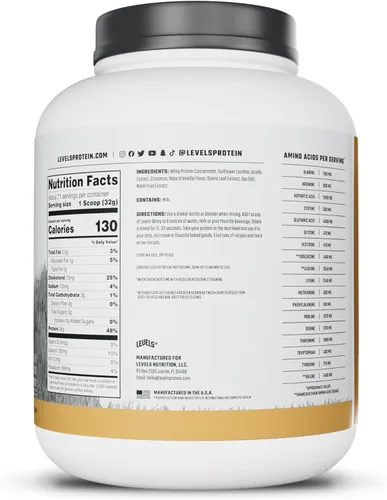 Miniatura 8 de Levels - Concentrado de proteína de suero de leche de ganado alimentado con pasto, sin ingredientes artificiales, 0.85 oz de proteína, vainilla